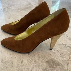 Walter Steiger Brown Suede Shoes Gold Heels Size 8